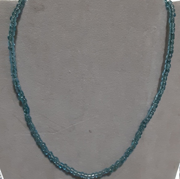 Lia Sophia Tiny Bead Necklace Aqua Blue 19 in - Picture 2 of 4